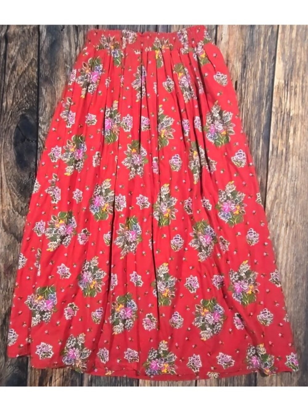 Hanna Anderson Vtg Flannel Skirt Floral USA Made Cotton Mid Length Elastic Sz S